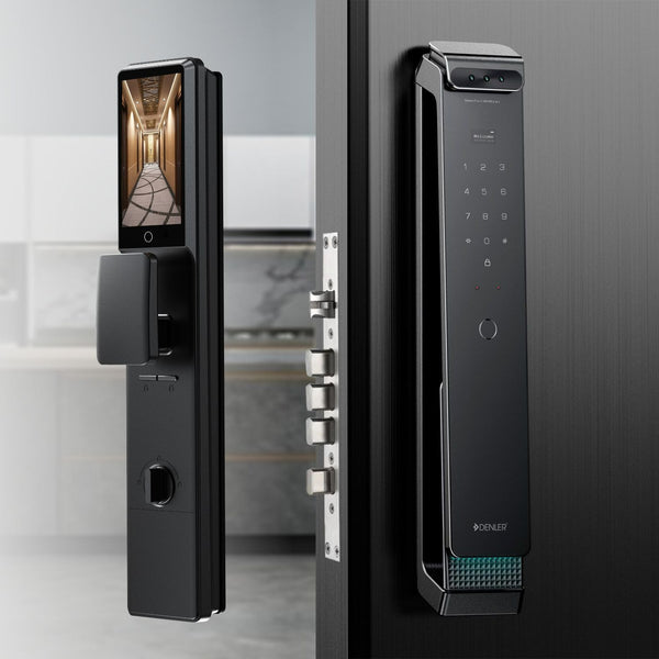 Denler FLv6D Smart Door Lock, Digital Door Lock, Fingerprint Lock, 3D Face Recognition, Anytime Video Intercom Wi-Fi App, Dual Batteries, Card, PIN, Key