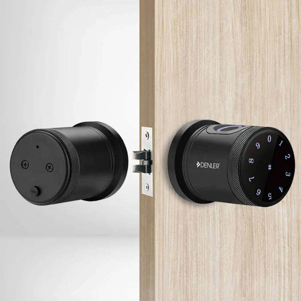 Denler DB03 Wi-Fi Smart Door Lock with fingerprint sensor, PIN keypad, RFID card access, mechanical key option, and app control for 30-50mm doors