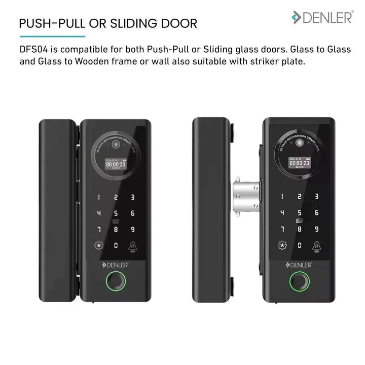 Denler DFS04 Glass Door Lock, Digital Door Lock with 3D Face Recognition, Inbuilt Wi-Fi, Fingerprint Lock, RF Remote, Card, PIN - Denler