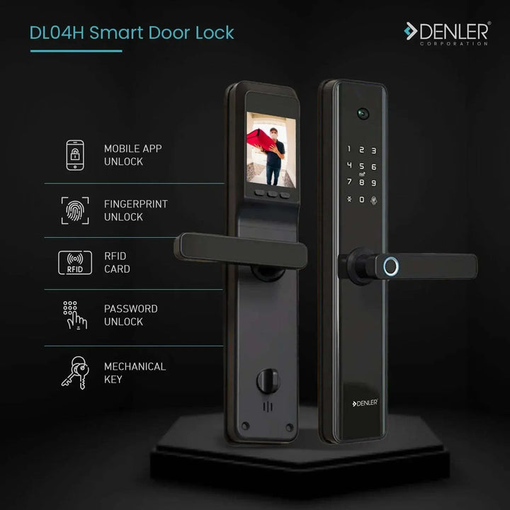 Denler DL04HB Black Smart Lock, Digital Door Lock, Wi-Fi Remote Unlock Using App, Fingerprint, RFID Card, PIN, Keys - Denler