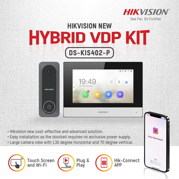 Denler Hikvision 7" Wi-Fi Smart Video Doorbell with Display | VDP 720P Outdoor Camera | Mobile App 1 Year Warranty