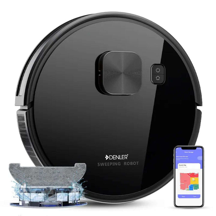 Denler Pro Robot Vacuum with laser radar, powerful suction, self-charging, mopping function, and smartphone control for efficient cleaning of hard floors and carpets