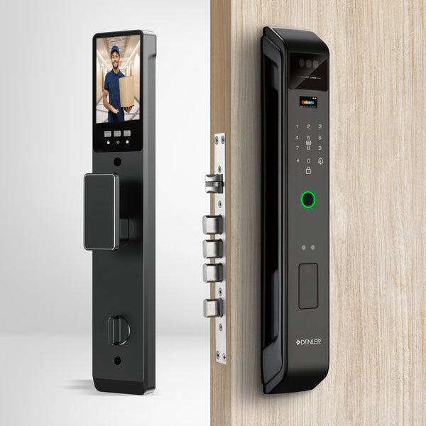 Denler F6 Black Smart Lock, Digital Door Lock, Wi-Fi Remote Unlock Using App, Fingerprint, RFID Card, PIN, Keys