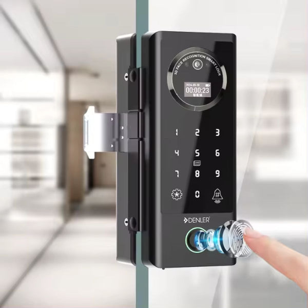 Denler DFS04 Glass Door Lock, Digital Door Lock with 3D Face Recognition, Inbuilt Wi-Fi, Fingerprint Lock, RF Remote, Card, PIN