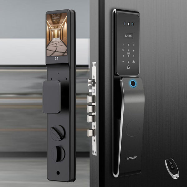 Denler FLv8 Smart Door Lock, Digital Door Lock, Fingerprint Lock, 3D Face Recognition, Anytime Video Intercom Wi-Fi App, Dual Batteries, Card, PIN, Key (Copy)