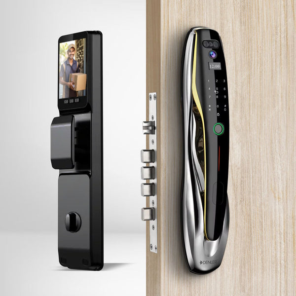 Denler DXL Smart Door Lock Alexa Google Voice Unlock, Face ID, Inbuilt Wi-Fi for Anytime Video & Unlocking, Fingerprint, Password, Key, Card, Free drawer lock worth 1999