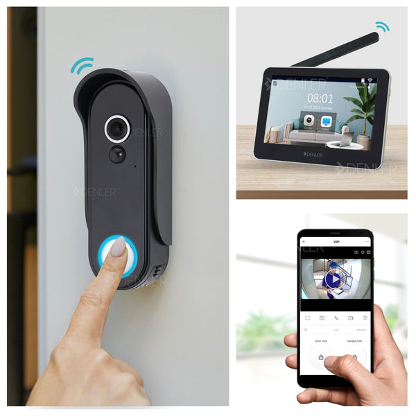 Denler VDP7W Video doorbell, Video door phone, Wireless 7" Screen video intercom system HD Camera, VDP, Mobile App for 2-way Audio