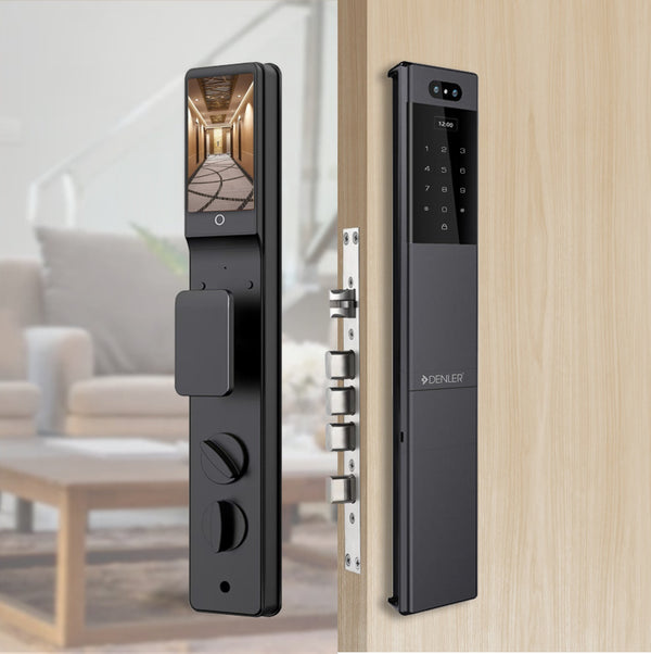 Denler FLv9 8-in-1 Slim Smart Door Lock | Doorbell Lock | Alexa Voice Unlock | 3D Face ID | RF Remote | Fingerprint | IP65 Waterproof | Anytime Video | Free Drawer Lock